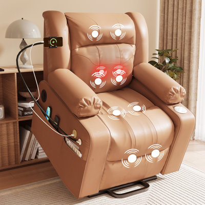 Fauteuil inclinable à deux moteurs avec massage et chaleur lombaire, fauteuils inclinables avec haut-parleur Bluetooth, USB, support de téléphone et porte-gobelet, fauteuil avec repose-pieds allongé pour personnes âgées