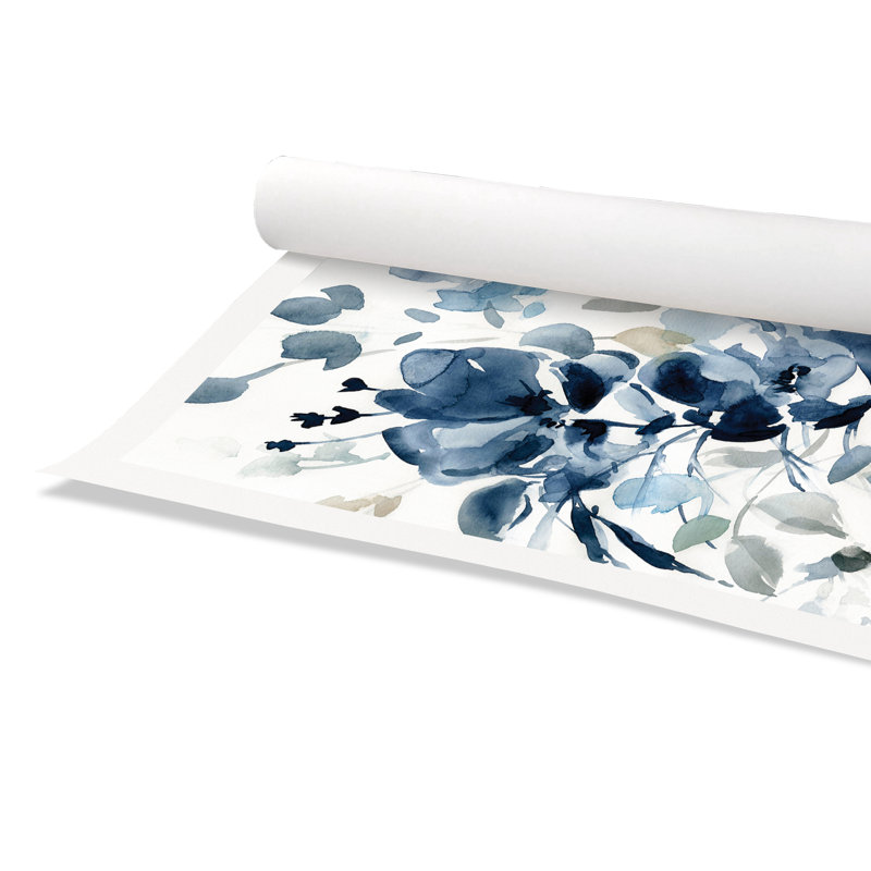 Indigo and Neutral Floral Watercolor Print, 20" x 20"