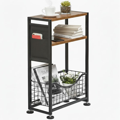 Table d'appoint étroite, petites tables de bout avec porte-revues Skinny, petite table d'appoint à 3 niveaux pour les petits espaces, tables de canapé avec tables de chevet pour salon, bureau de chambre à coucher