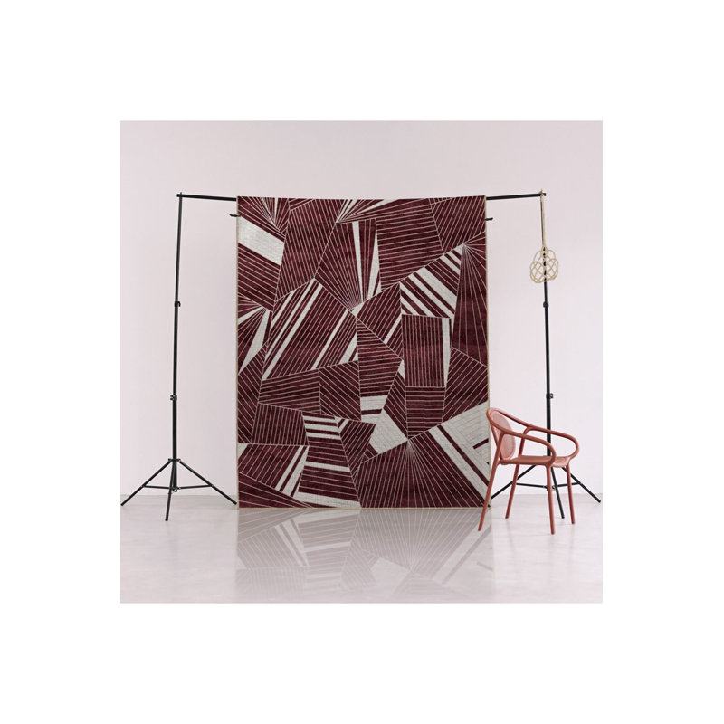 Tapis décoratif lavable à la machine à motif géométrique de conception abstraite bourgogne, Rectangle 3 pi 3 po x 4 pi 11 po
