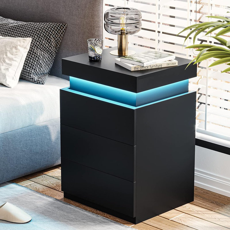 Tray Top 3 - Drawer End Table and Built-In Outlets, Black