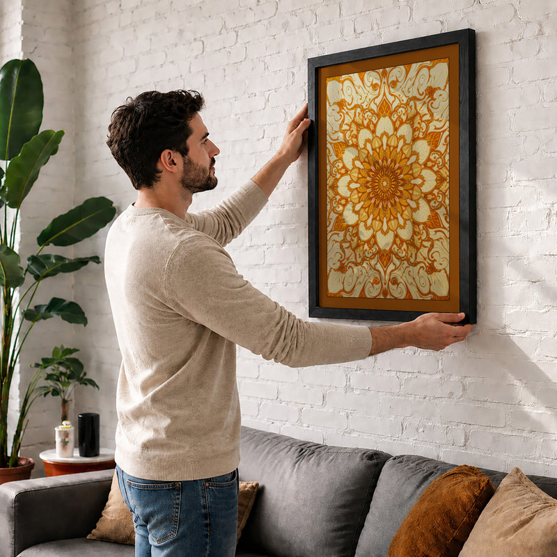 Golden Mandala Symmetry Geometric - Framed Print, A3 - 42.0 x 29.7 cm, White