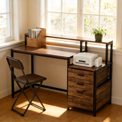 Office Desk,Spacious Computer Desk,Writing Desk with Elevated Monitor Stand