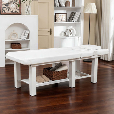 Table de massage réglable avec dossier inclinable, capacité de 330 lb, lit de massage professionnel blanc spa / tatoo / salon avec appui-tête détachable, coussin de rangement et imperméable