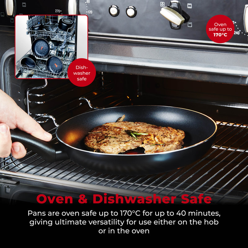 Tower T700304 SmartStart Classic 5 Piece Cookware Set with 14cm Milk Pan, 16cm & 18cm Saucepans with Tempered Glass Lids, 20cm & 24cm Frying Pans, Black