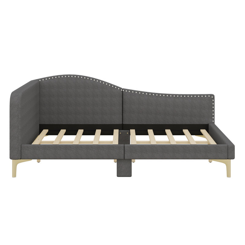 Upholstered Daybed With Headboard And Armrest, Gray, Full / Double