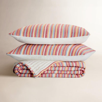 Lush Decor Tracy Stripe Kantha Pick Stitch Cotton Coverlet Set