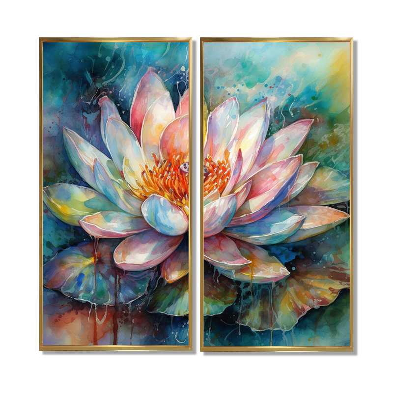 Navarrette - décoration murale grand lotus, 20" H x 24" W, Impression encadrée flottante, Gold