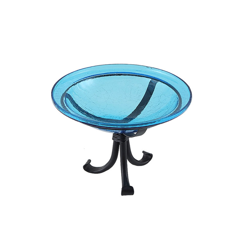 Bain d'oiseaux craquelé 12 po avec trépied, Bleu sarcelle