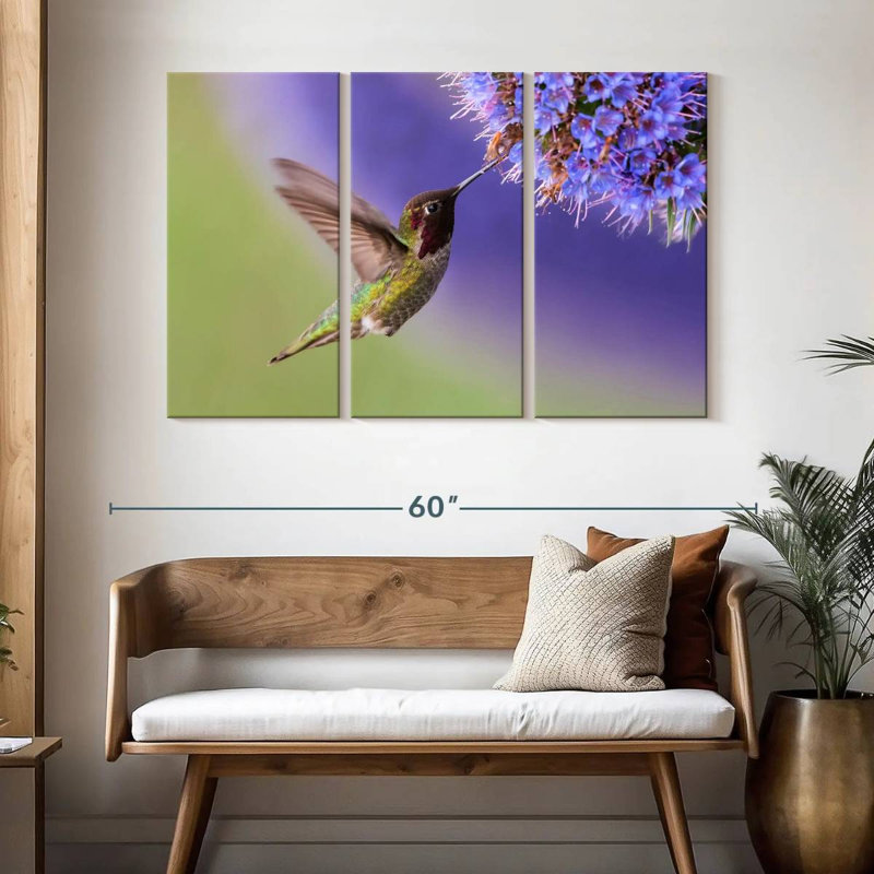 Nectar sirotant un colibri, H 32 po x l 50 po