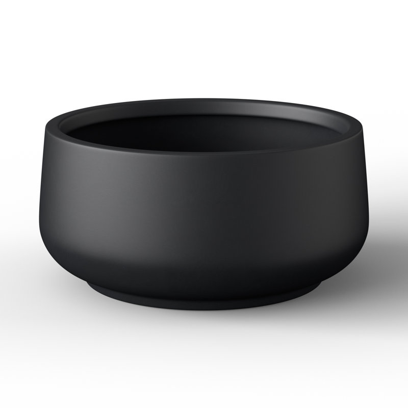 Pot à fleurs moyen rond en béton avec trous de drainage, Noir anthracite, H 10,04 po x l 17,13 po x P 17,13 po