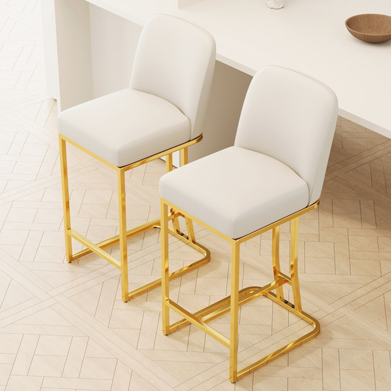De 2 tabourets de salle à manger - blanc moderne et doré, sièges confortables. Matériaux de qualité faits pour la stabilité. Convient aux bars, tables et bureaux. Facile à nettoyer et à assembler. Coffre-fort avec fond coulissant. Barre d'économie d'espace