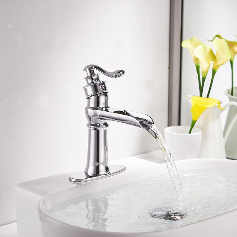 Waterfall Single Hole Single-Handle Low-Arc Bathroom Faucet, Polished Chrome