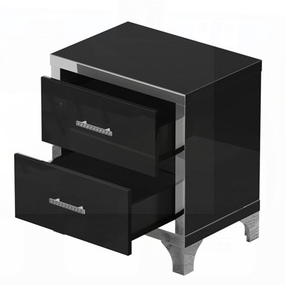 High Gloss Mirrored Nightstand with 2 Drawers, Modern and Elegant Design for Compact Spaces