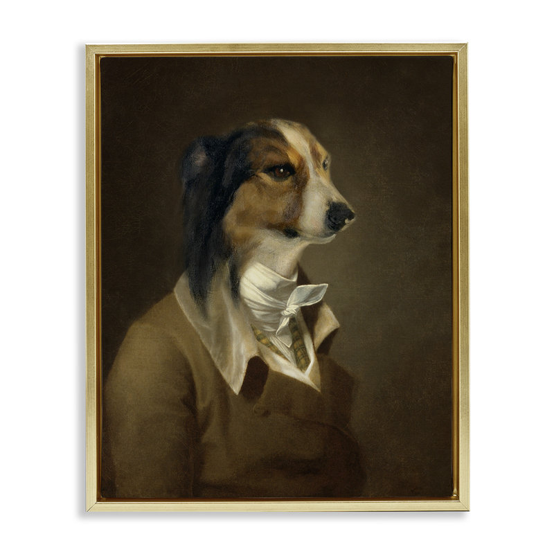 «Classic Attire Dog Portrait», art mural encadré flottant par CAD Designs, Cadre flottant métallique doré, H 21 po x l 17 po