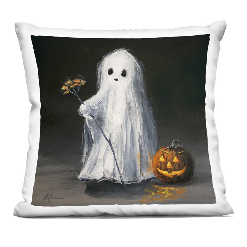 Coussin décoratif rétro vintage imprimé fantôme et citrouille par Lindsay Kivi Fine Art