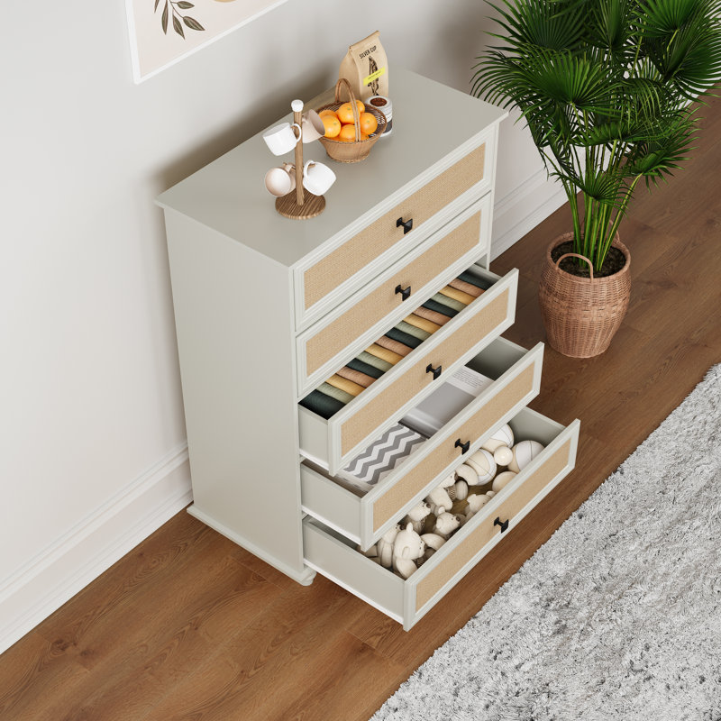 Commode décorative 5 tiroirs, Beige