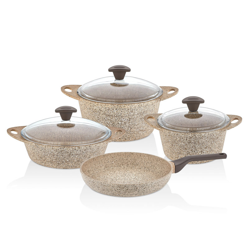 Batterie de cuisine de 7 pièces en granit Asir Group INC Belfry Kitchen Lorelei, Crème / brun