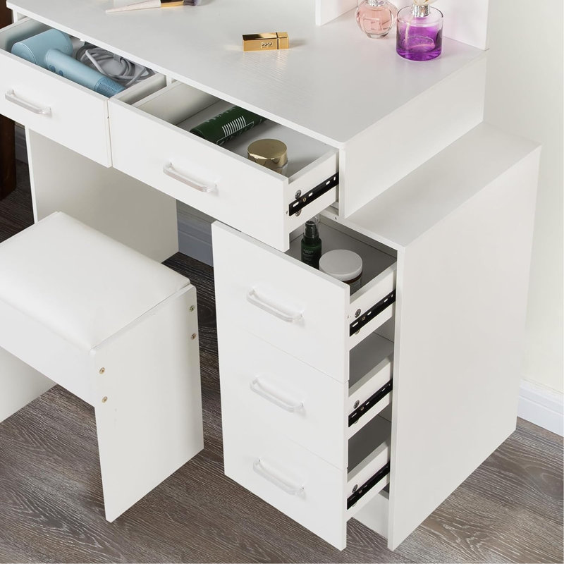 Coiffeuse réglable blanche avec 5 tiroirs