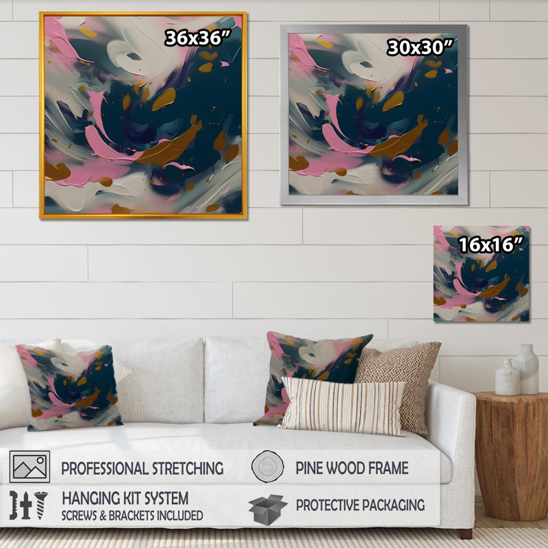 «Lauver Abstract Brushstroke», reproduction d'art sur toile, Cadre photo noir, H 16 po x l 16 po x P 1 po