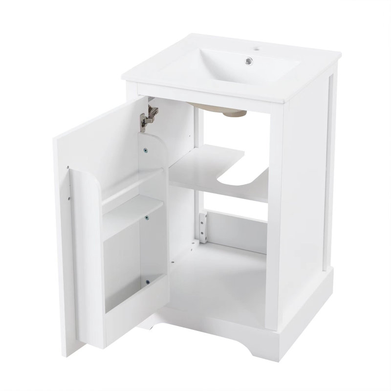 Meuble-lavabo moderne peu encombrant avec lavabo, panneau de fibres à densité moyenne et céramique