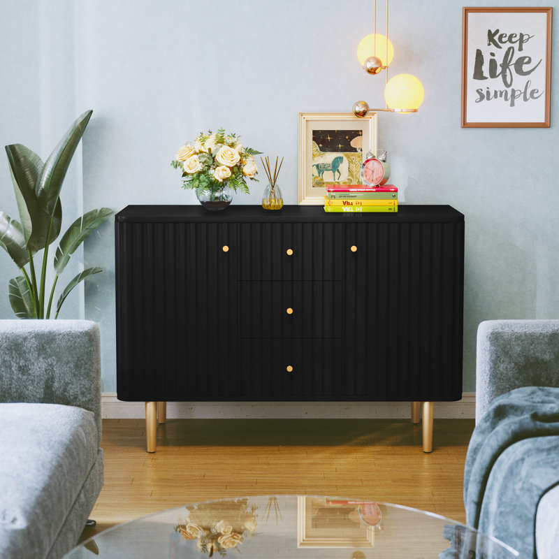 Torye 48'' Modern Sideboard Storage Cabinet with Drawers for Entryway, Living Room, Dining Room, Black