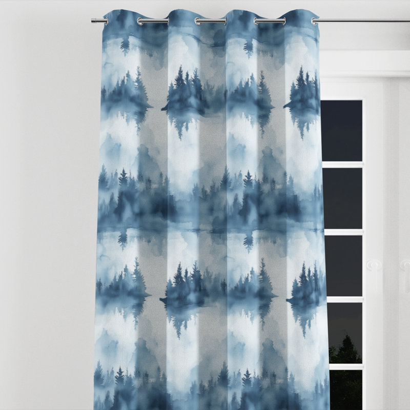 Rideaux abstraits pour chambre à coucher - Rideau à œillets Coastal Rustic Lake Mist - 1 panneau, L 52 po x L 63 po