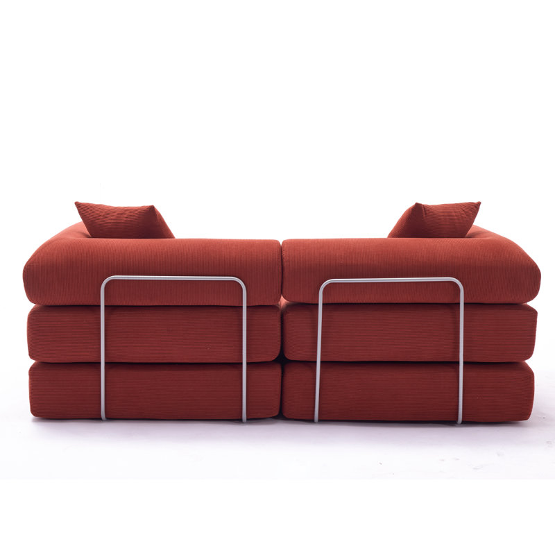 Modular Sofa Bed For Apartment,Convertible Sofa Bed,Fixed-Shape Frame & Removable Armrests,Folding Mattress Sofa For Small Spaces ,No Assembly ,Corduroy,Ancora Red