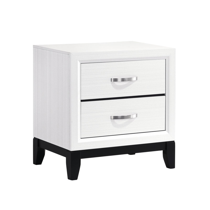 Table de chevet à finition blanche pour chambre à coucher - moderne contemporain, commode contemporaine 2 tiroirs