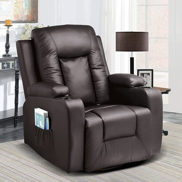 Myria Upholstered Manual Recliner Chair Furry Friend Friendly Fabric  Massage Heating and Cup Holder