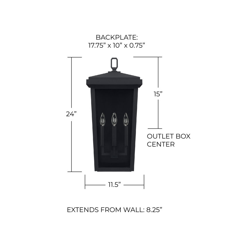 Lanterne murale d'extérieur 3 lumières Donnelly, H 24 po x l 11,5 po x p 8,25 po, Noir