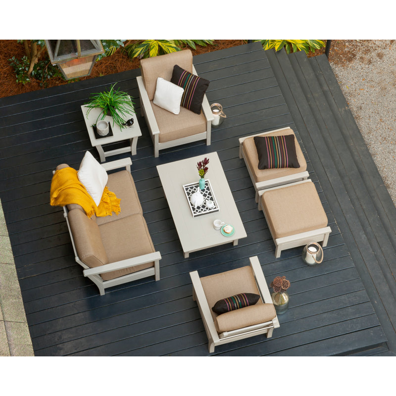 Harbour 52.25'' Wide Outdoor Loveseat with Cushions, Cream, Teak