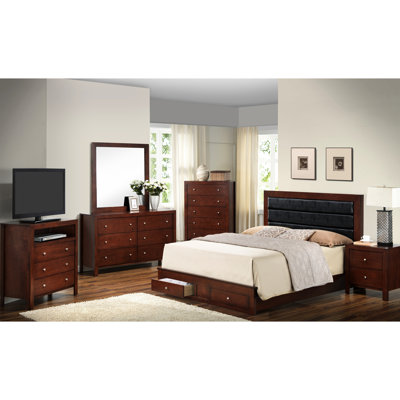Attractive Transitional Queen Storage Bed With Appealing Feature - 48" H, 64" W, 87" D, Cherry Finish, Suits Varied Bedroom Aesthetics, Conceals Bedding Effectively Handy Compartment Settings, Keeps