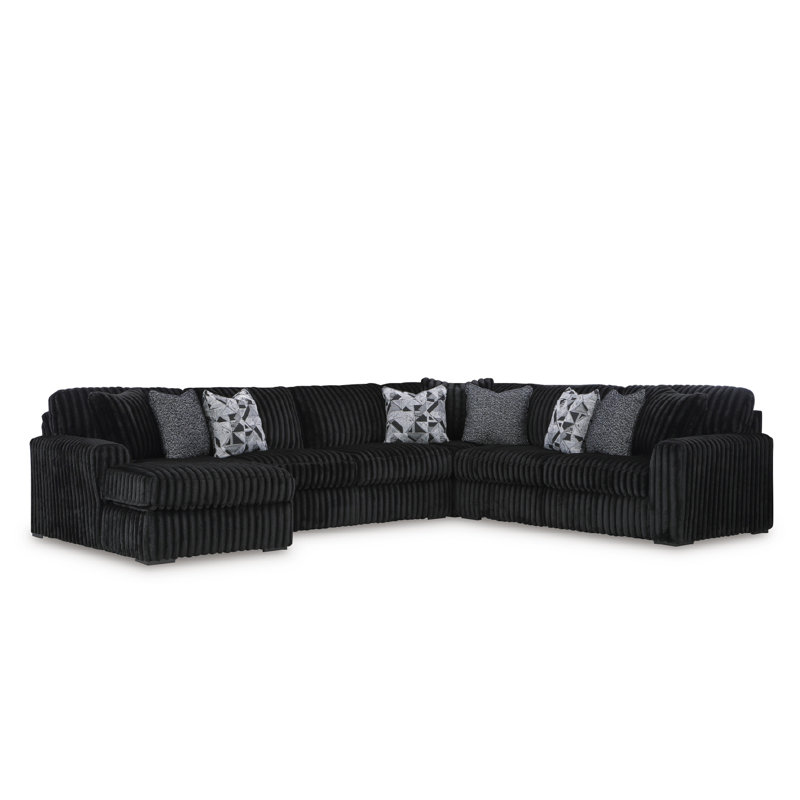 Midnight-Madness 6-Piece Sectional With Chaise, Black Polyester, 40" H x 151" W x 122" D, Right Hand Facing