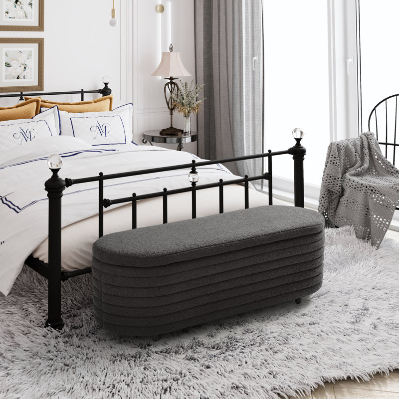 Banc de rangement en sherpa Bayville, H 18,1 po x l 54 po x P 19 po, Gris foncé