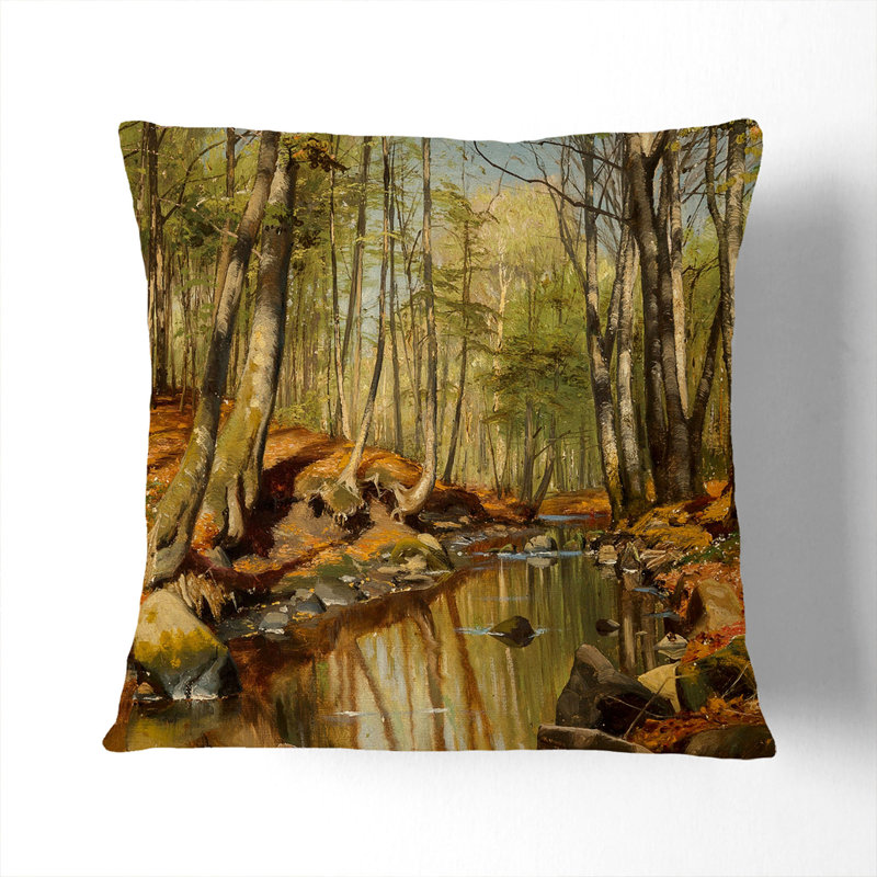 A Wooded River Landscape Square Throw Cushion, 40cm H x 40cm W x 15cm D
