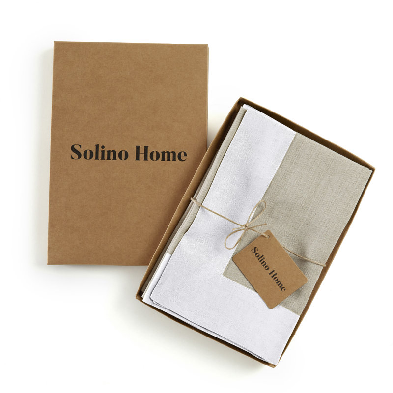 Contempo - 100% Pure Linen Dinner Napkins, White/Natural