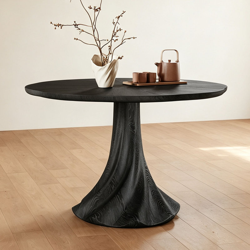 Table ronde en bois de frêne noir, H 29,5 po x l 43,3 po x P 43,3 po