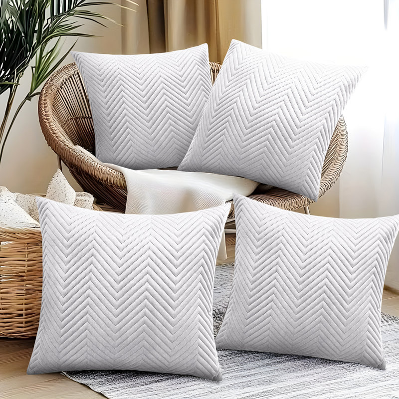 Embossed Quilted Pattern Velvet Cushion Cover (Set of 4), Silver