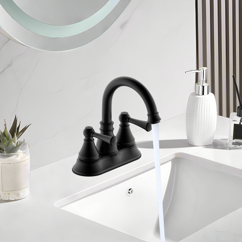 Robinet pour salle de bain à 2 poignées Derengge avec trop-plein en plastique Drian, Noir mat