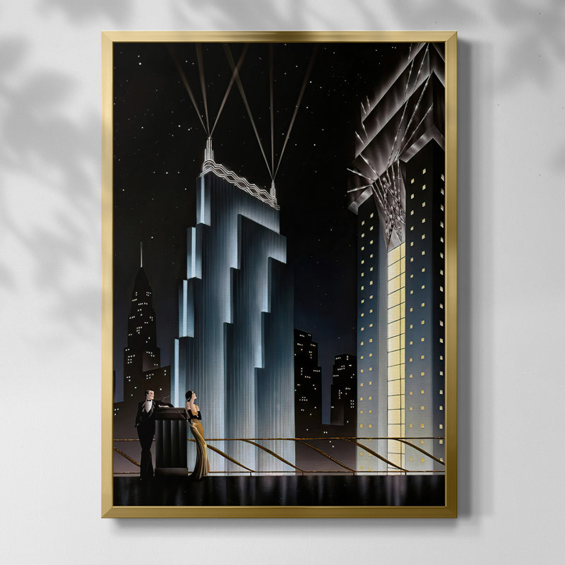 Metropolis, reproduction encadrée, Toile avec cadre doré, Pas de tapis