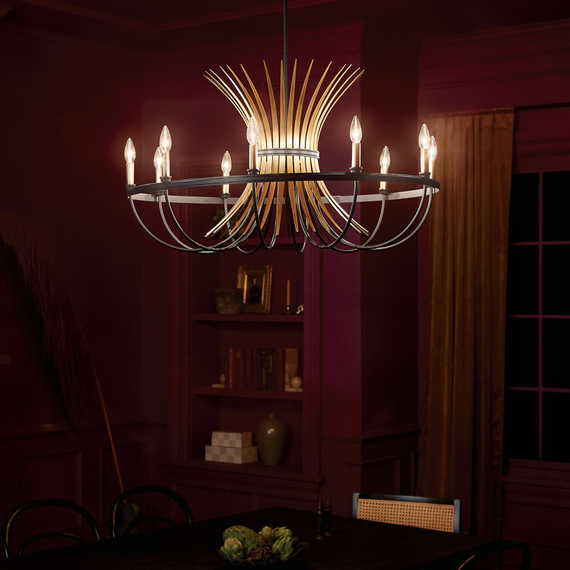 10 - Light Dimmable Drum Chandelier, Black