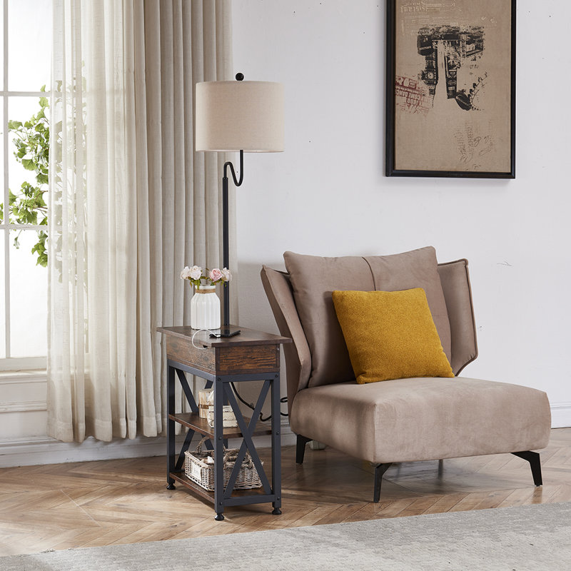 Ermadean 59" End Table Floor Lamp with Hidden USB & Type-C & AC Outlets, Brown