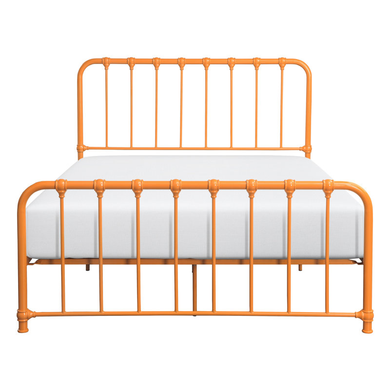 Lit plateforme en métal de couleur orange éblouissant, agrafe de chambre à coucher - sommier non nécessaire pour grand lit, sélection élégante