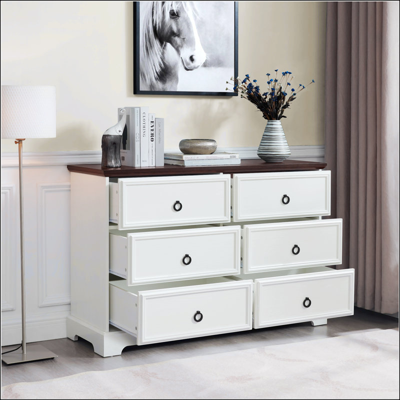 Commode 6 tiroirs Modern Farmhouse, Blanc