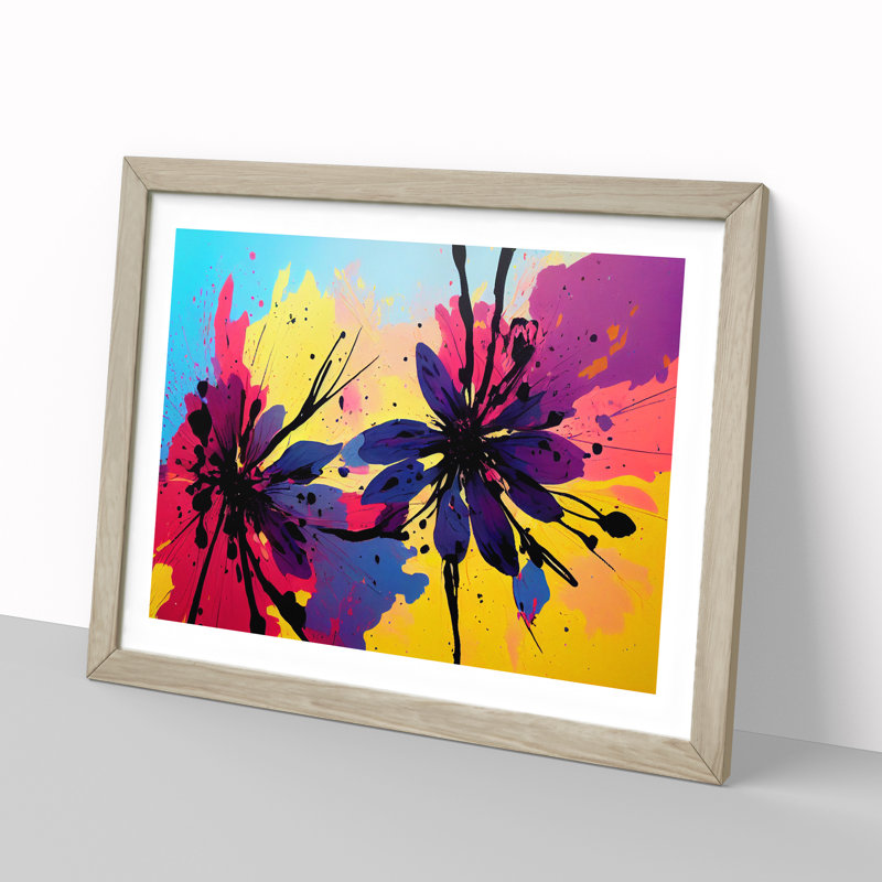 Impressive Flower Splash Abstract - Single Picture Frame Painting, 46cm H x 64cm W x 2cm D, Oak