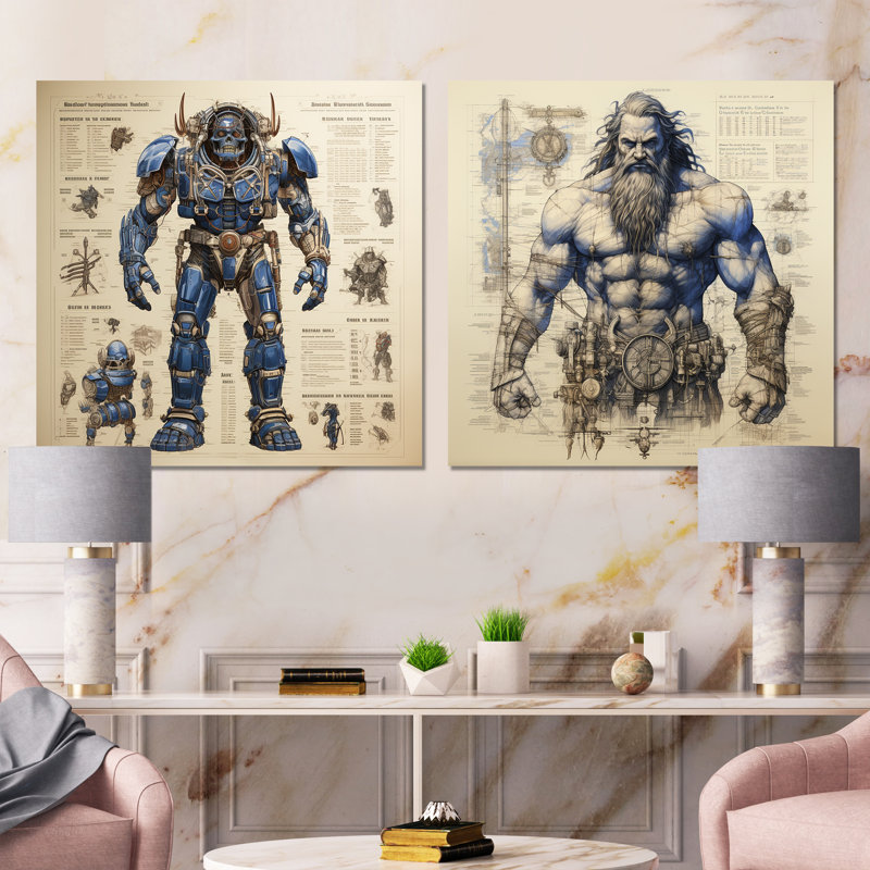 «Blue Giant Titan Blueprints I - Giants», ensemble de 2 reproductions d'art en métal, H 16 po x l 32 po