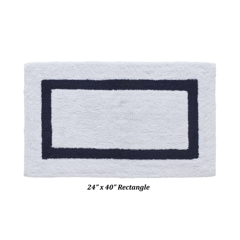 Tapis pour salle de bain réversible 100% coton Widman, Rectangle 24 po x 40 po, Blanc / Bleu marine