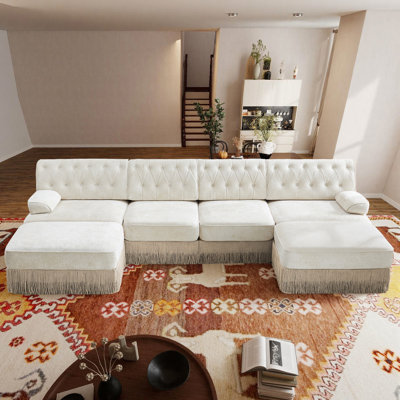 Canapé de 135 pouces à 4 places en velours avec repose-pieds, idéal pour les salons, les salles de conférence et les chambres à coucher.