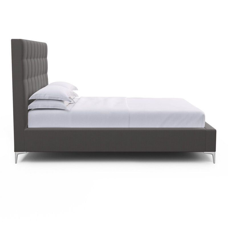 Bryant Upholstered Bed, Twin, Box Weave Linen Bluebell, Ebony